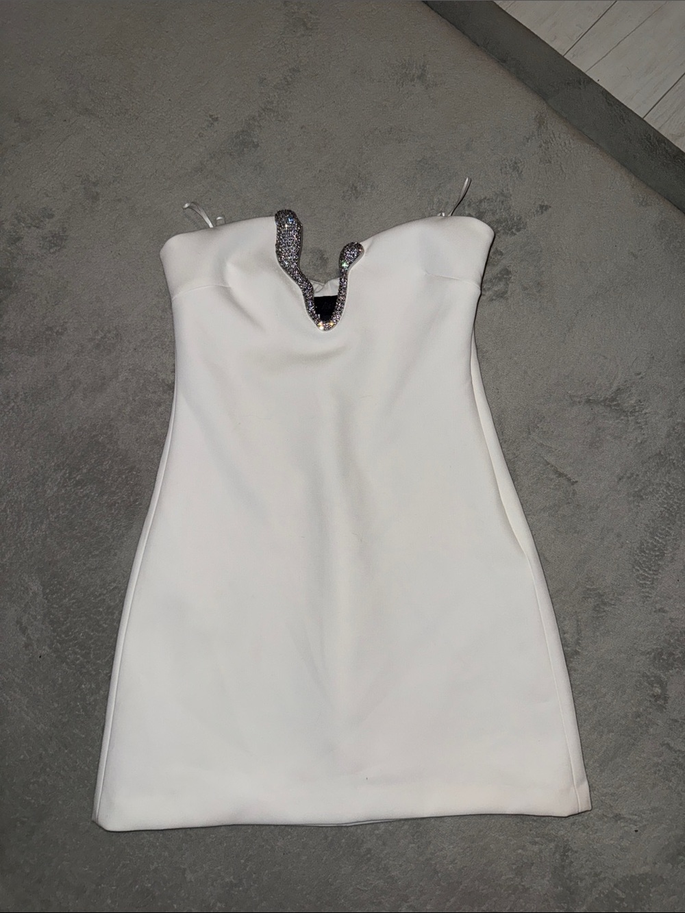 Zara White Strapless Embellished V-Notch Mini Dress